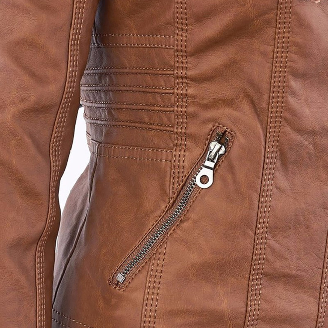 Women's Leather Hooded Jacket | Lightweight Moto Style 4