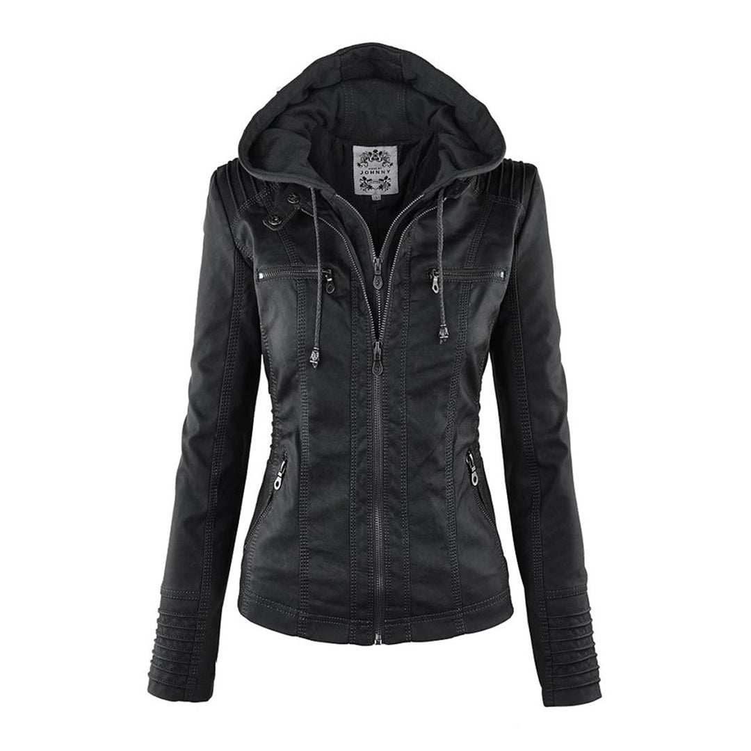 Women's Leather Hooded Jacket | Lightweight Moto Style 5