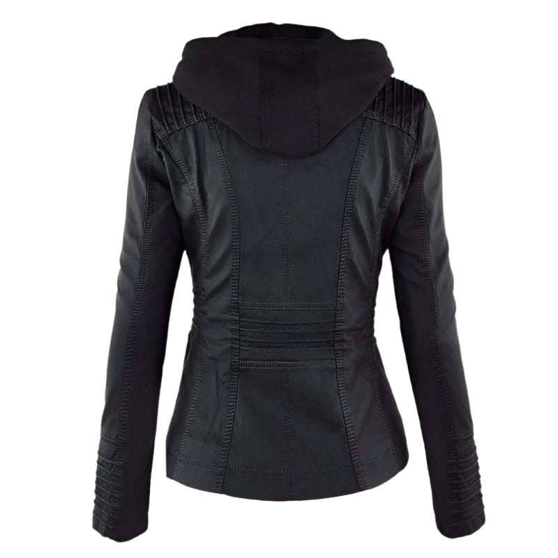 Women's Leather Hooded Jacket | Lightweight Moto Style 6
