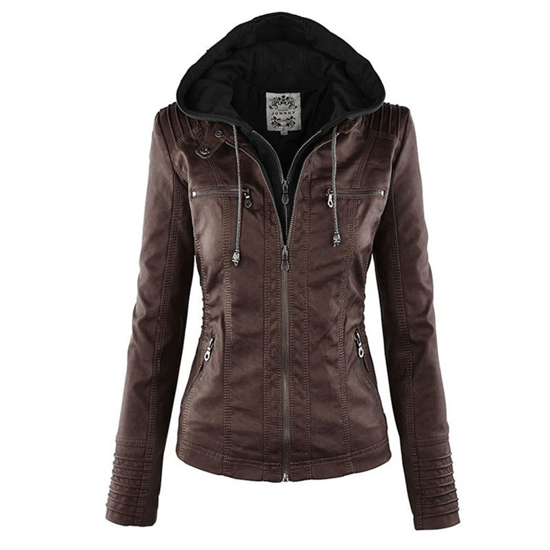 Women's Leather Hooded Jacket | Lightweight Moto Style 7