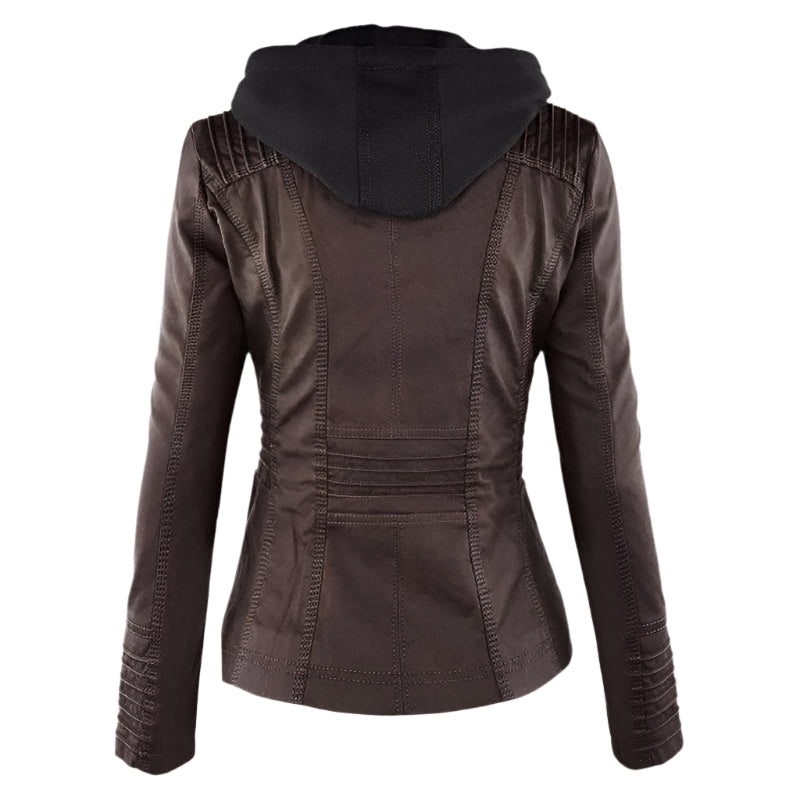 Women's Leather Hooded Jacket | Lightweight Moto Style 8
