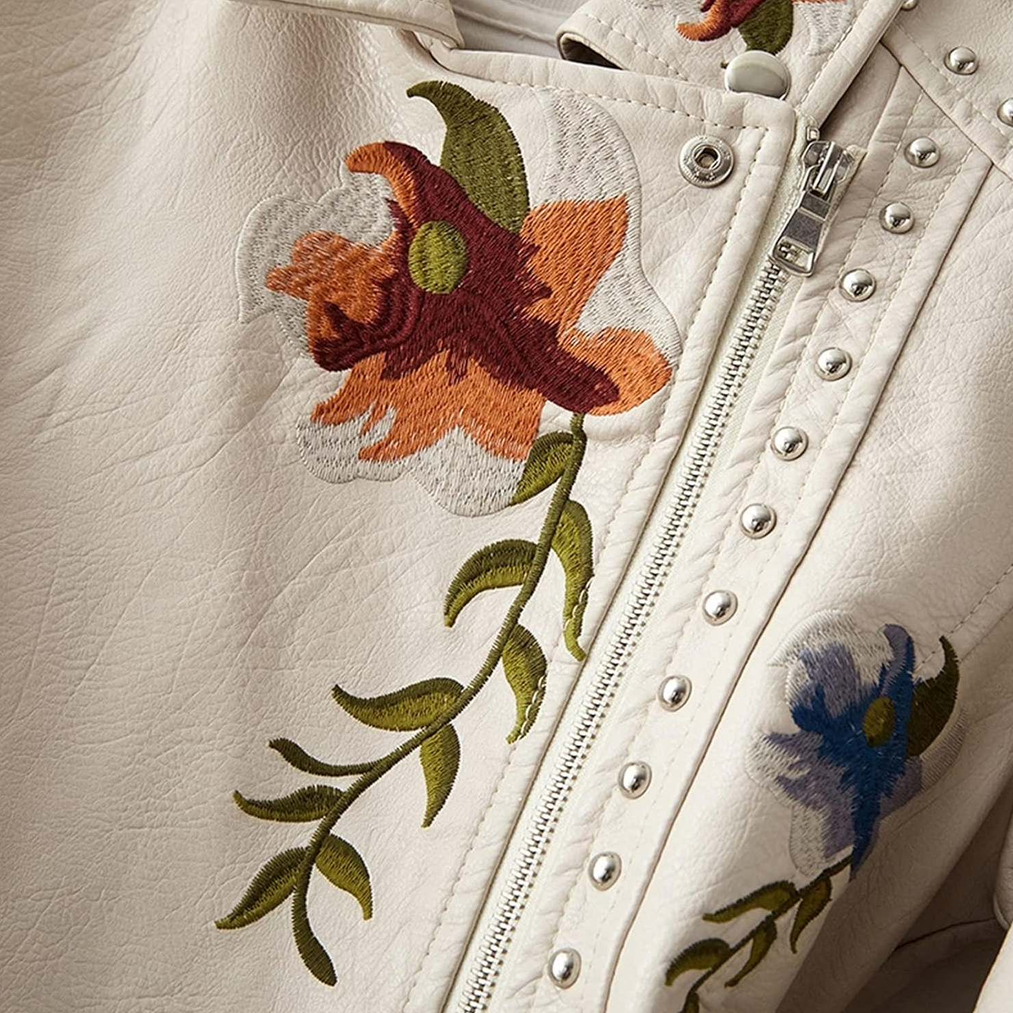 Women's Leather Jacket With Embroidery And Studs 3