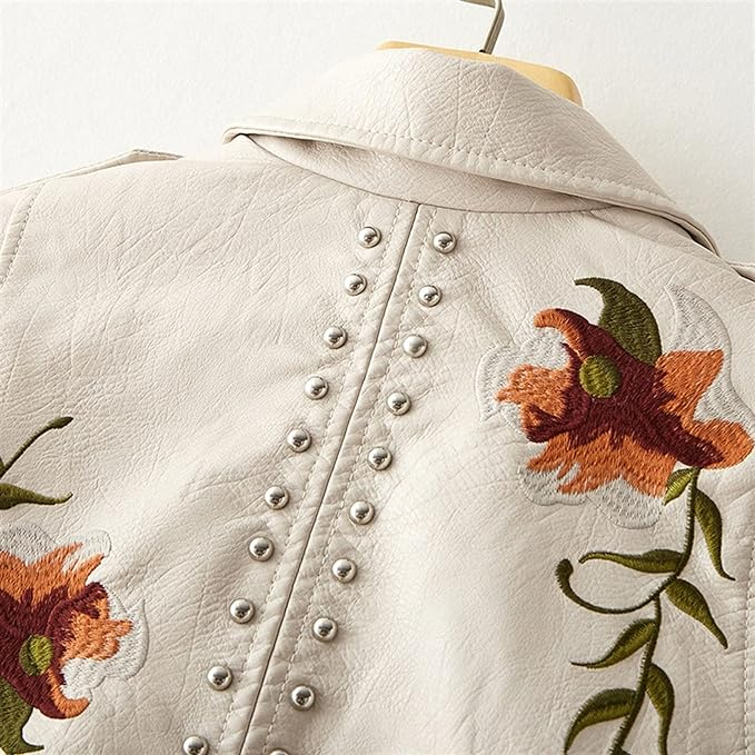 Women's Leather Jacket With Embroidery And Studs 5