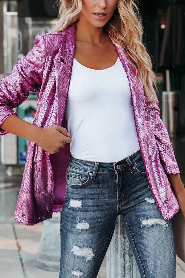 Women's Sequin Blazer with Lapel 2