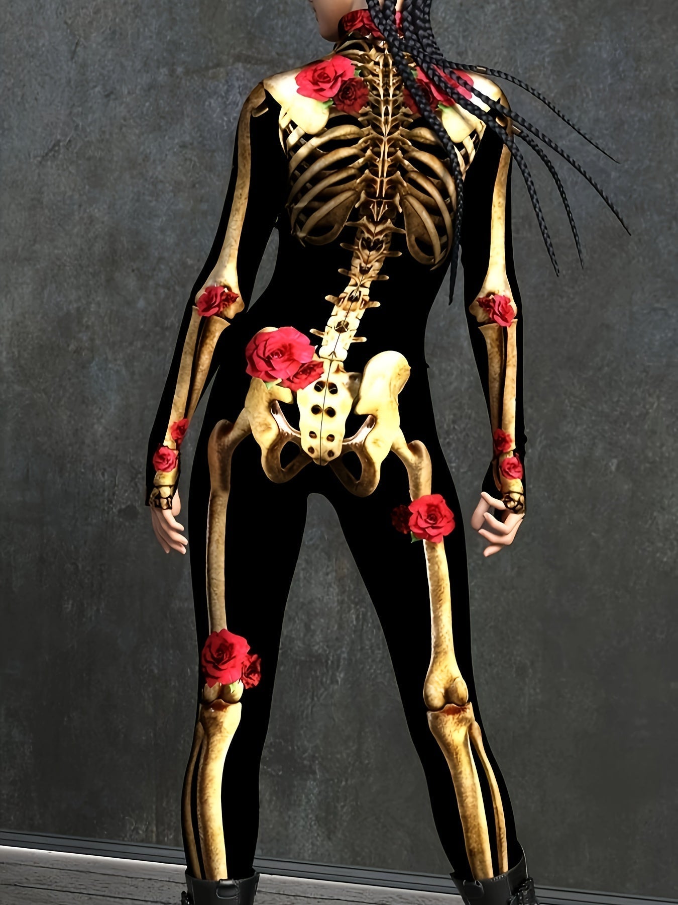 Women’s Skeleton Print Halloween Costume Jumpsuit | Long Sleeve Stretch Fit 2