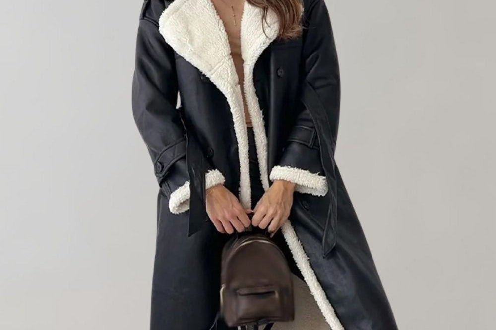 single-breasted winter coat made of soft leather 0