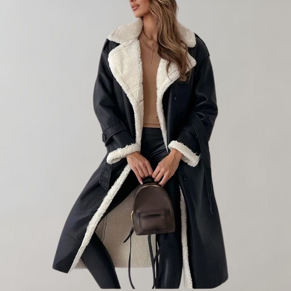 single-breasted winter coat made of soft leather 2
