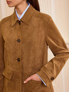 Akira | Collared Button-Front Suede Blazer 1