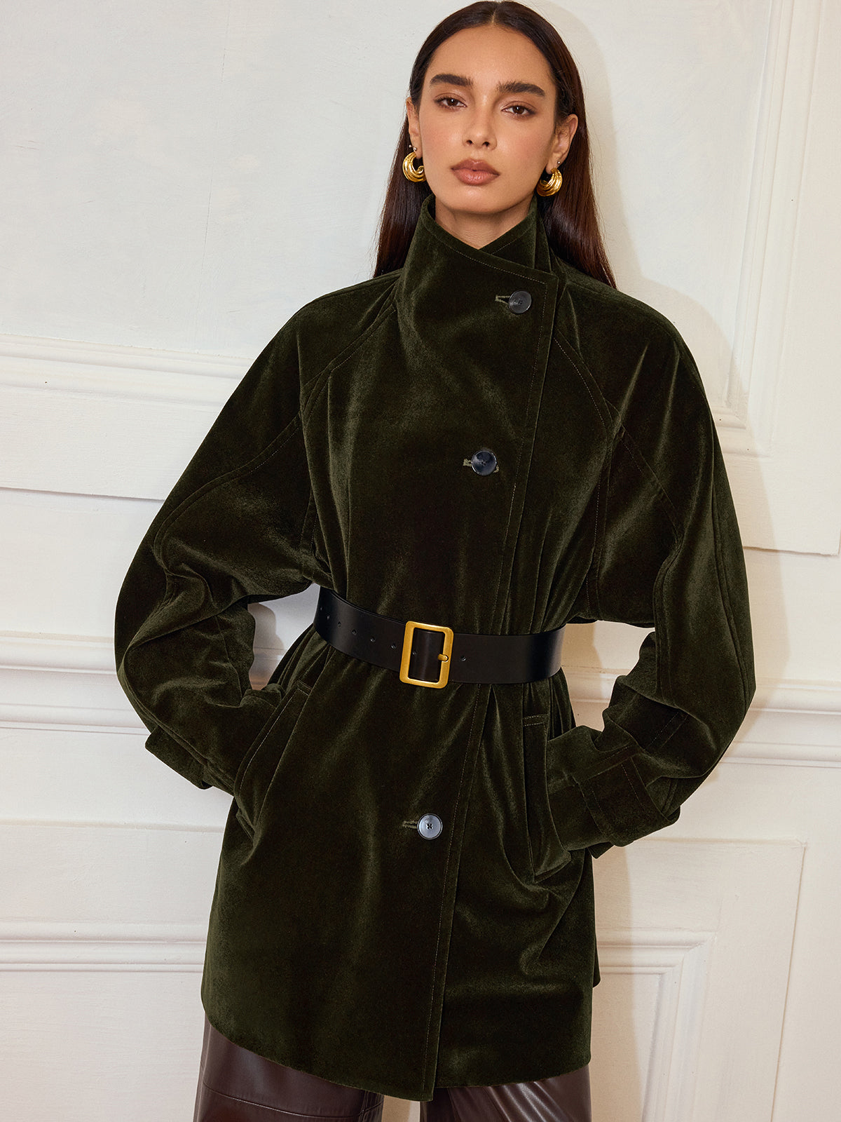 Alexandria | Pocketed Velvet Coat without Belt 0