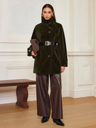 Alexandria | Pocketed Velvet Coat without Belt 1