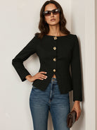 Amyra | Suede Fitted Metal Button Jacket 8