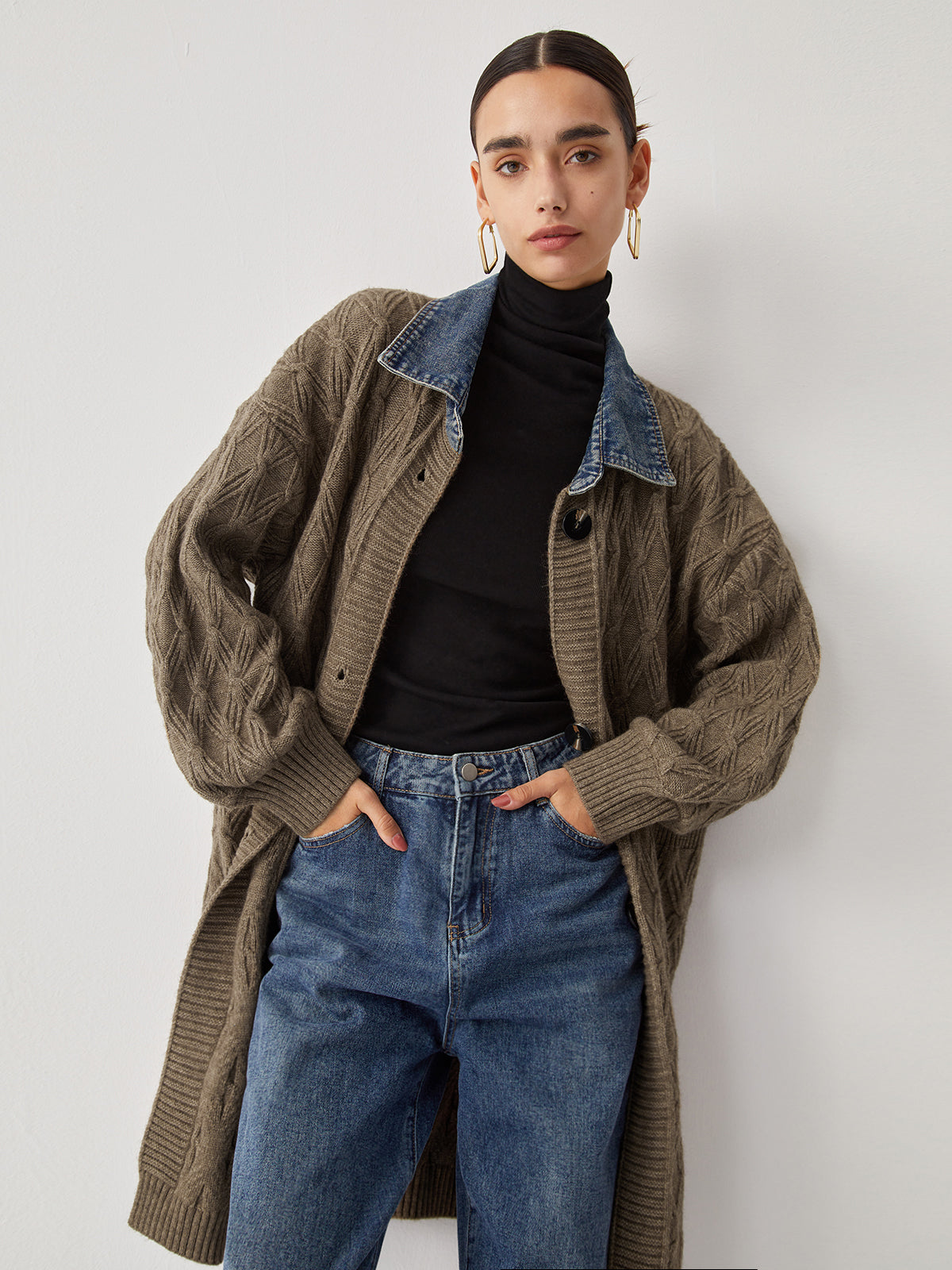 Cali | Diamond Stitch Knitting Longline Cardigan 0