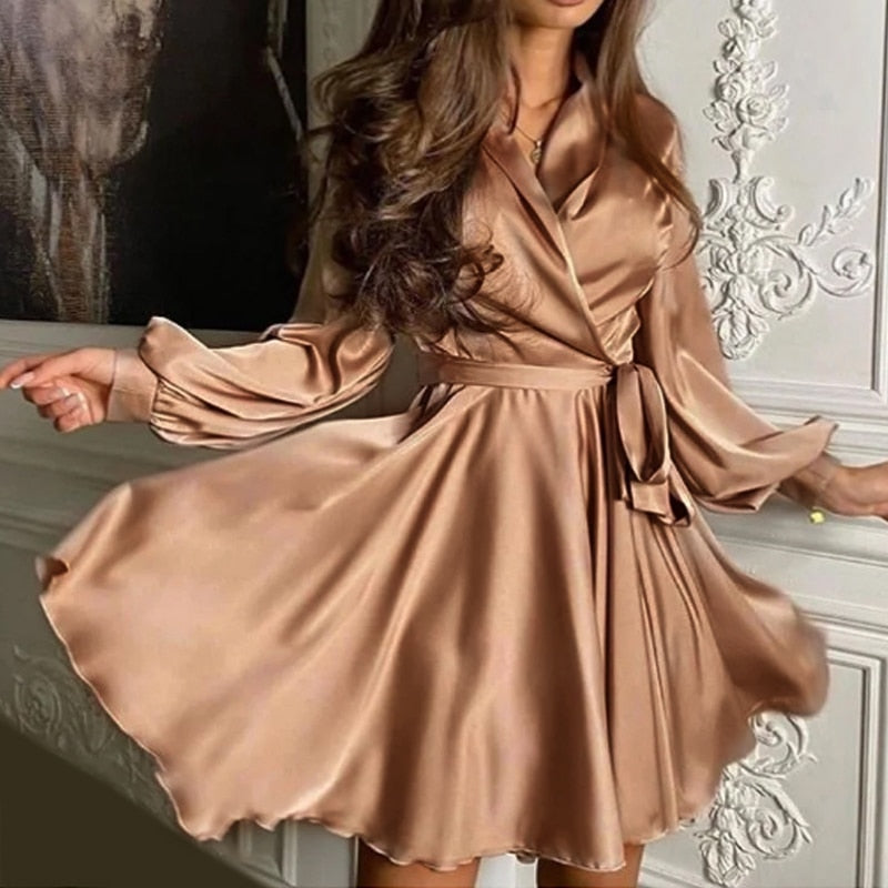 ChampagneSilk | Elegant Feminine Mini Cocktail Wrap Dress for Weddings 0
