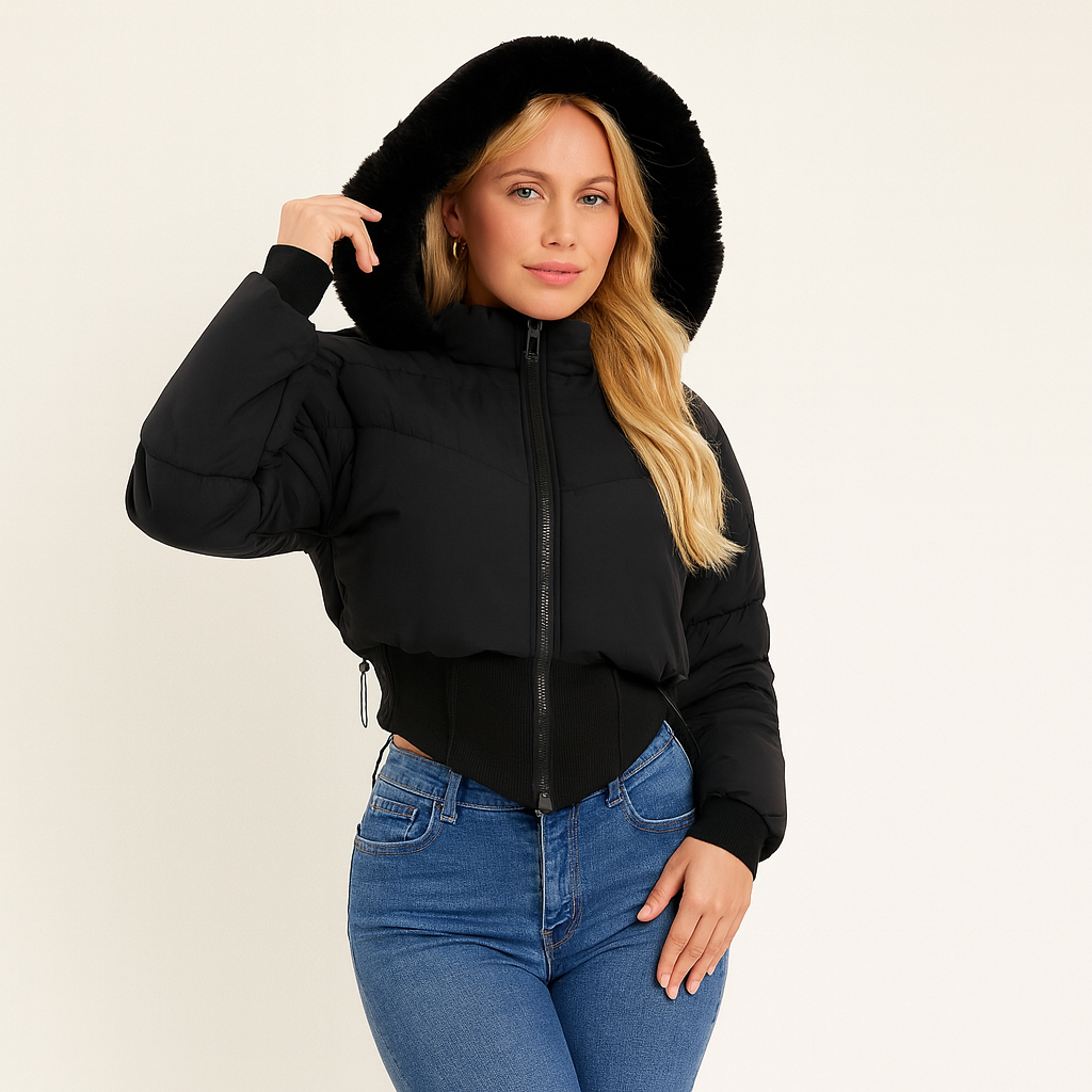 Clara Boussard | Cropped Down Jacket with Detachable Fur Collar 0