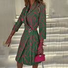 Classic Houndstooth Women’s Coat Dress – Tie-Waist Belt, Pleated Skirt and Formal 3/4 Sleeves 3