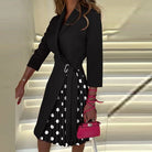 Classic Houndstooth Women’s Coat Dress – Tie-Waist Belt, Pleated Skirt and Formal 3/4 Sleeves 4