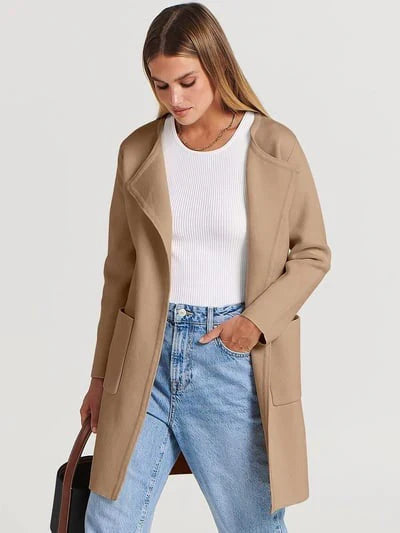 Classic Women’s Wool Blend Coat – Relaxed Fit Knee-Length Winter Coat with Wide Lapel for Everyday Elegance 1