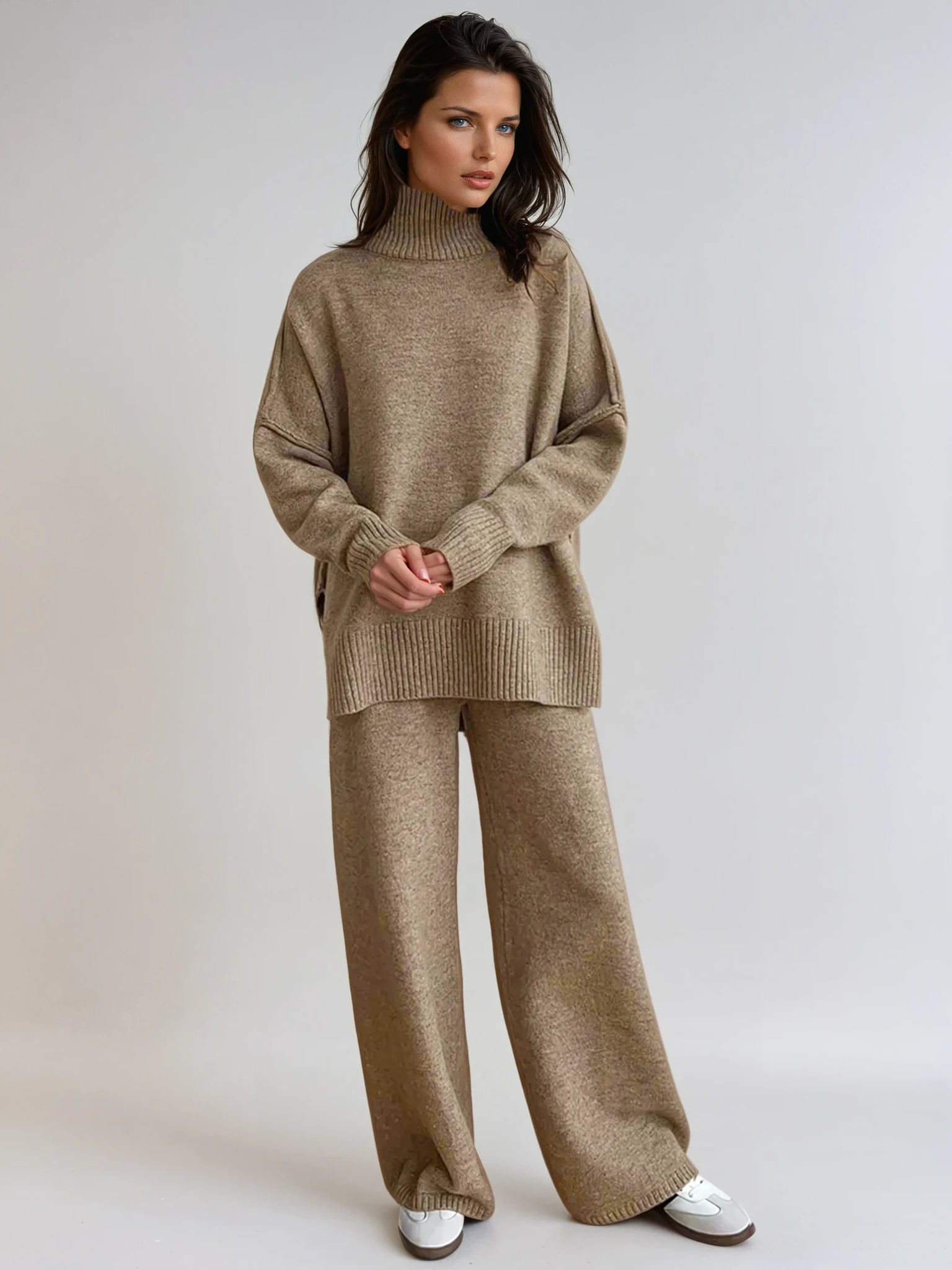 CozyKnit | Soft Stylish Womens Loungewear Set with Turtleneck and Wide-Leg Pants 0