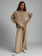 CozyKnit | Soft Stylish Womens Loungewear Set with Turtleneck and Wide-Leg Pants 2