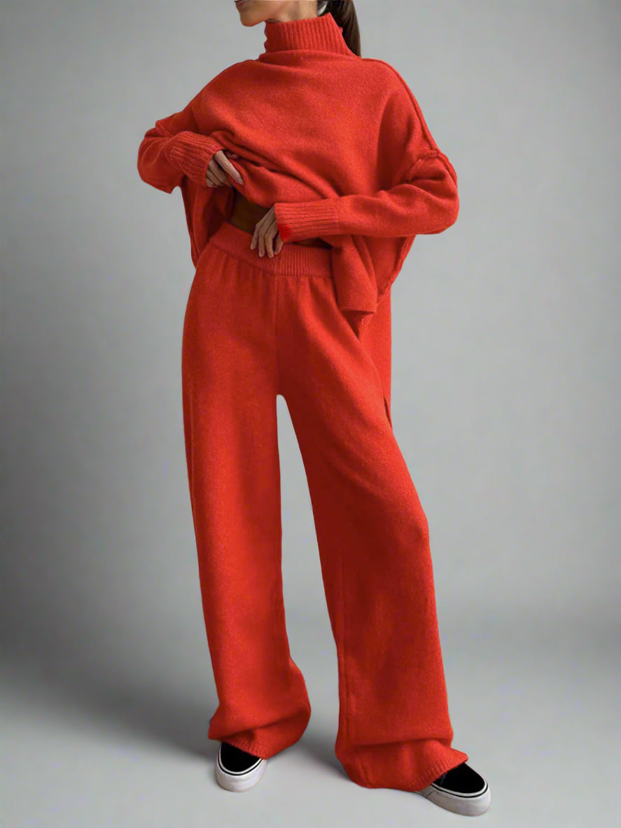 CozyKnit | Soft Stylish Womens Loungewear Set with Turtleneck and Wide-Leg Pants 8