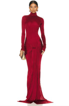 CrimsonSilhouette | Elegant Sculptural High Neck Maxi Dress 0