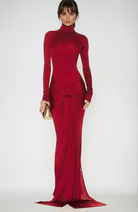 CrimsonSilhouette | Elegant Sculptural High Neck Maxi Dress 1