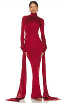 CrimsonSilhouette | Elegant Sculptural High Neck Maxi Dress 2