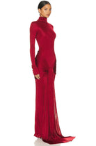 CrimsonSilhouette | Elegant Sculptural High Neck Maxi Dress 3