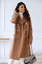 Double-breasted women's wool coat – long length, tailored and with classic lapels for office, everyday and leisure 0