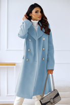 Double-breasted women's wool coat – long length, tailored and with classic lapels for office, everyday and leisure 3