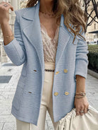 Elegant Women’s Double-Breasted Jacket – Tailored Ribbed Blazer with Lapel Collar for Work & Casual Wear 2