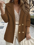 Elegant Women’s Double-Breasted Jacket – Tailored Ribbed Blazer with Lapel Collar for Work & Casual Wear 5