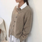 Elegant Women’s Wool Blend Knit Coat – Relaxed Fit Asymmetrical Button Jacket for Winter 0