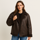 Elise Monroe | Brown Leather Fleece Jacket 0