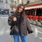 Elise Monroe | Brown Leather Fleece Jacket 1