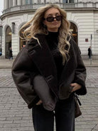 Elise Monroe | Brown Leather Fleece Jacket 2