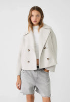 Fashionable wool-look transitional jacket for women – boxy cropped coat with oversized fit 0
