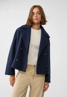 Fashionable wool-look transitional jacket for women – boxy cropped coat with oversized fit 3