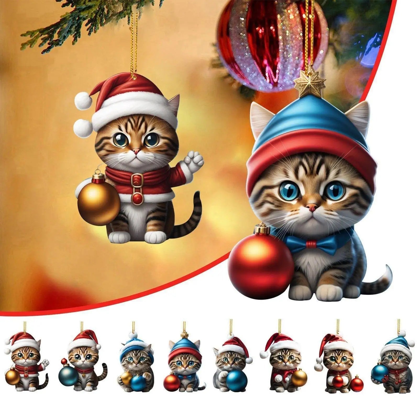 FelineFest | Durable Acrylic Cat Ornament Set for Festive Christmas Decor 2