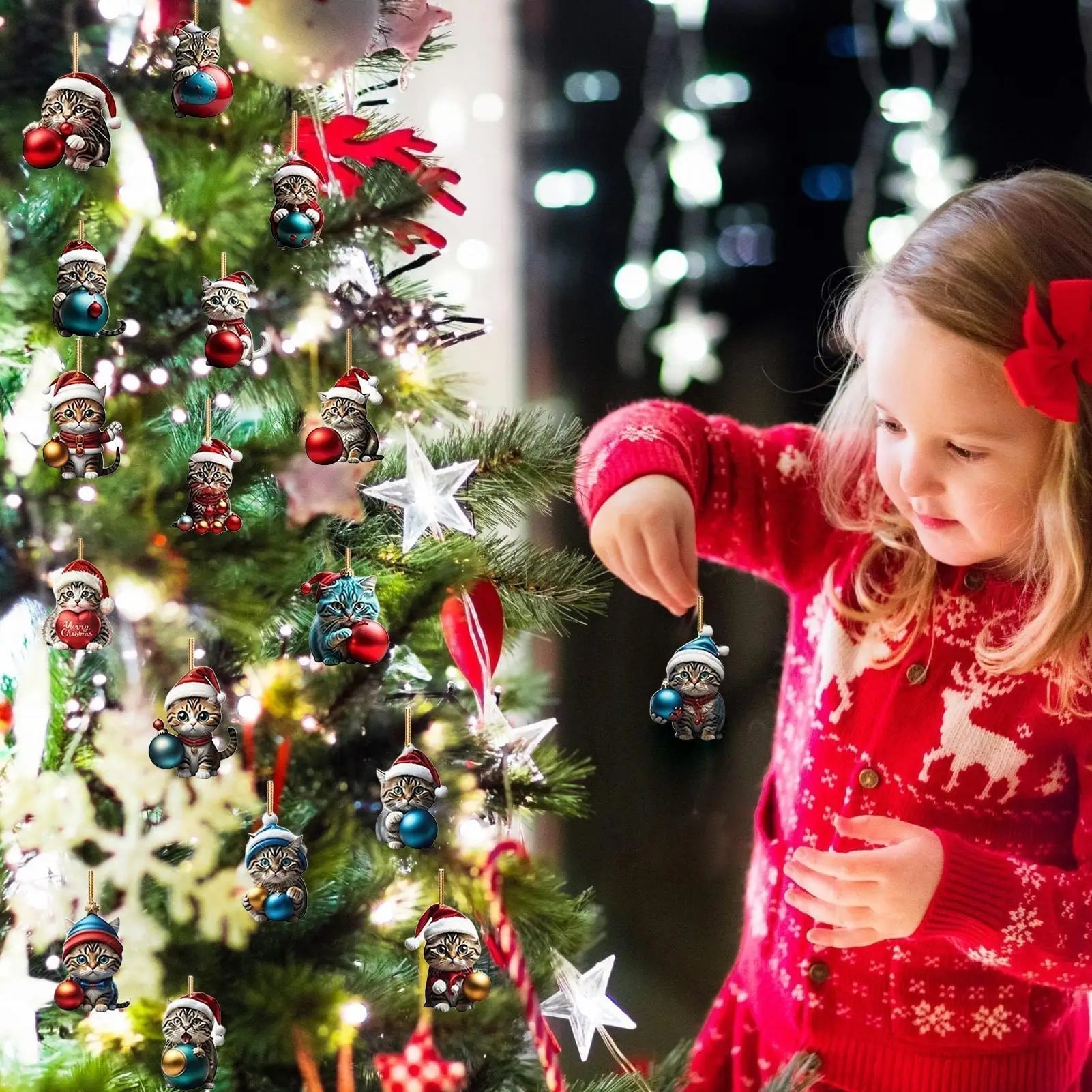 FelineFest | Durable Acrylic Cat Ornament Set for Festive Christmas Decor 3