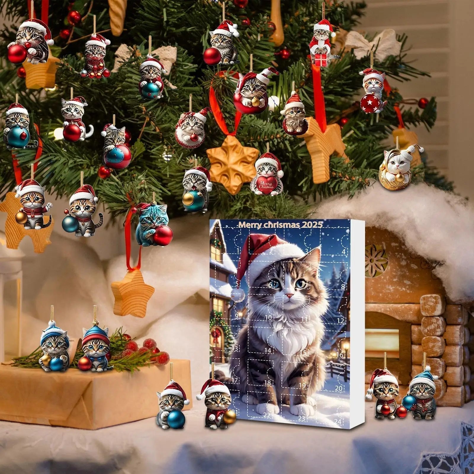 FelineFest | Durable Acrylic Cat Ornament Set for Festive Christmas Decor 5