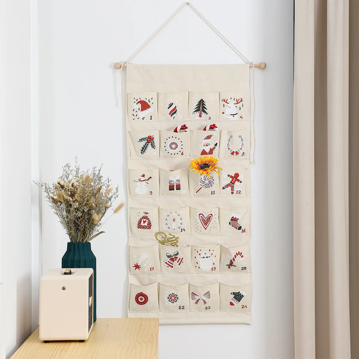 FestiveCanvas | Colorful Hanging Advent Calendar with 24 Storage Pockets 0