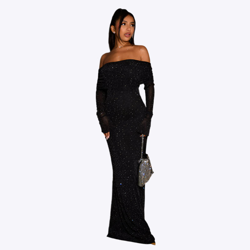 GlimmerStone | Elegant Off-Shoulder Sequined Wedding Guest Dress for Women 0