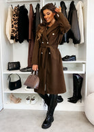Knee-length women's wool coat – double-breasted, tailored and with belt for office, everyday and leisure 1