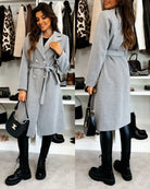 Knee-length women's wool coat – double-breasted, tailored and with belt for office, everyday and leisure 3