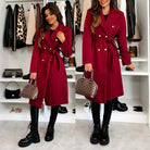 Knee-length women's wool coat – double-breasted, tailored and with belt for office, everyday and leisure 4
