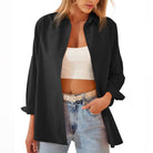 Lightweight Cotton-Blend Women’s Oversized Shirt – Button-Down Long Sleeve Top with Rolled Sleeves for Casual Outfits 1