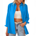 Lightweight Cotton-Blend Women’s Oversized Shirt – Button-Down Long Sleeve Top with Rolled Sleeves for Casual Outfits 2