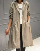 Lightweight women's outdoor jacket with hood – knee-length, waterproof and with practical zipper 0