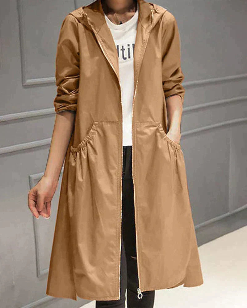 Lightweight women's outdoor jacket with hood – knee-length, waterproof and with practical zipper 2